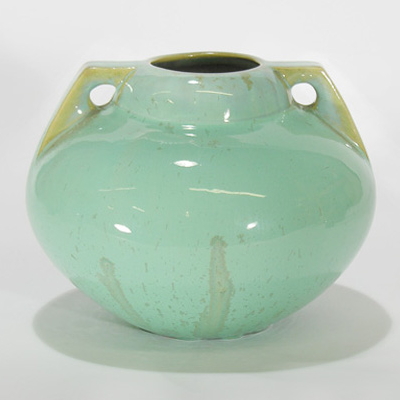 Appraisal: Fulper buttress-handled vase with light blue-green crystalline glaze Mint tall