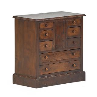 Appraisal: GEORGE III STYLE MINIATURE WALNUT CHEST Eight drawers with center