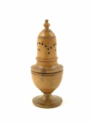 Appraisal: A late th century turned sycamore muffineer of vase shape