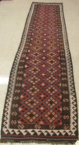 Appraisal: KILIM FLATWEAVE RUNNER overall repeating diamond design ' x '