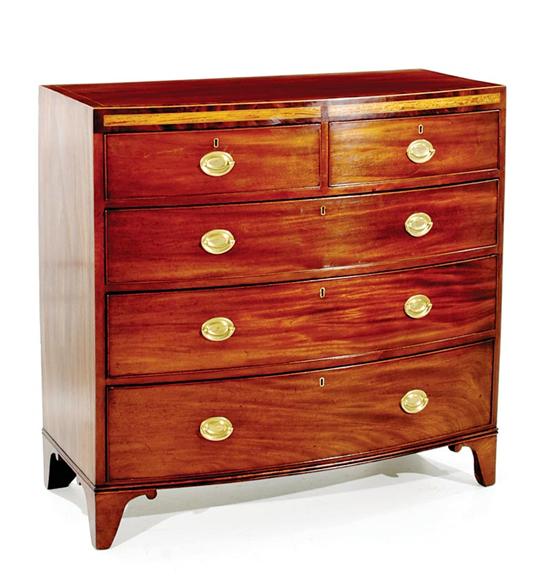 Appraisal: English inlaid mahogany bowfront chest of drawers integrated case with