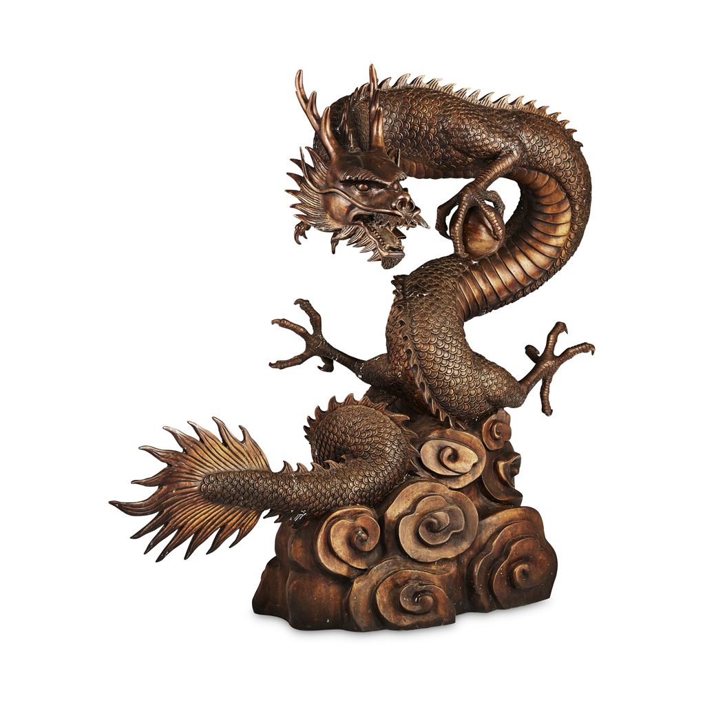 Appraisal: BRONZE DRAGON GROUP modelled as the ferocious coiled dragon clutching