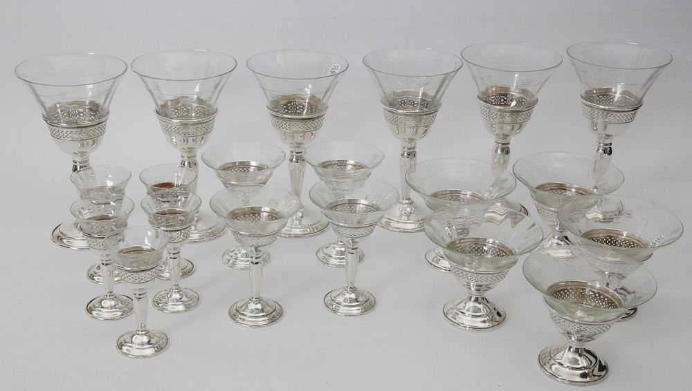 Appraisal: Whiting and Company Sterling Silver and Etched Crystal Stemware th