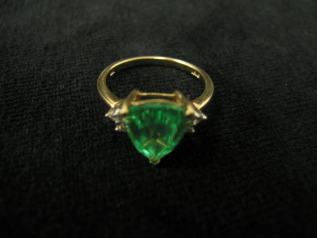 Appraisal: Green Sapphire Ring triangular carat gem with diamonds on each