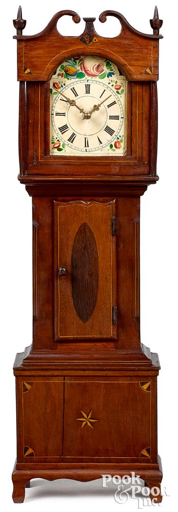 Appraisal: Miniature Pennsylvania cherry tall case clock Miniature Pennsylvania inlaid cherry