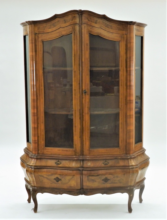 Appraisal: DUTCH BOMBAY BURL VENEER INLAID VITRINE CABINET Netherlands Early th