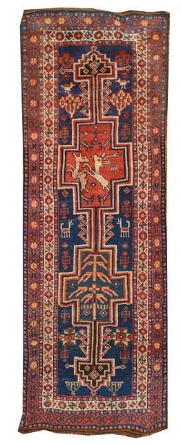 Appraisal: A LURI BLUE GROUND RUNNER the central interlocked hooked medallion