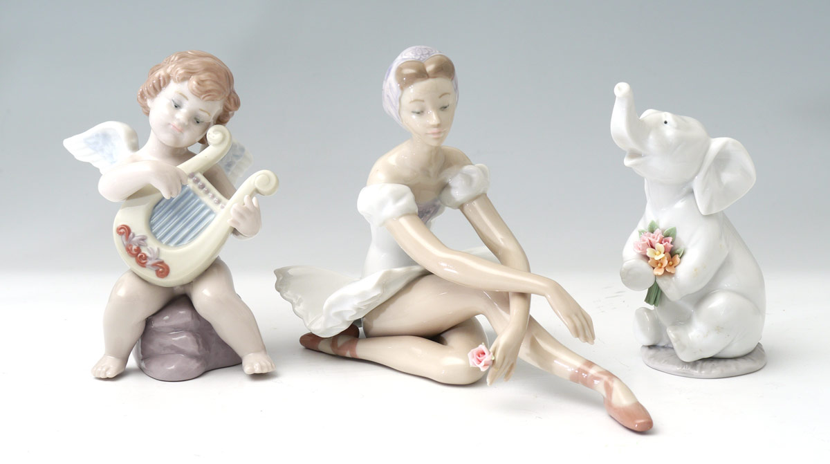 Appraisal: LLADRO PORCELAIN FIGURINES To include ''Adagio'' angel with harp Miguel