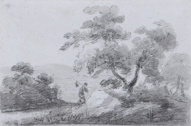 Appraisal: THOMAS GAINSBOROUGH - Landscape with traveller passing a tree pencil