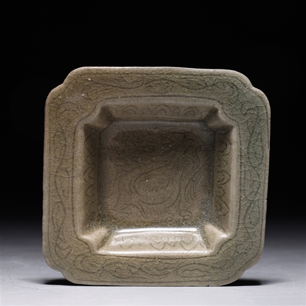 Appraisal: Rare Korean celadon glazed square form cosmetic dish with elaborate