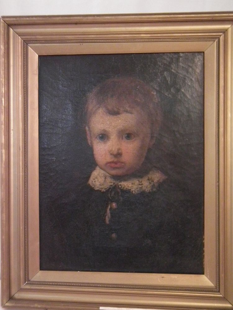 Appraisal: ANTIQUE PORTRAIT OF A BOY Antique oil on canvas portrait