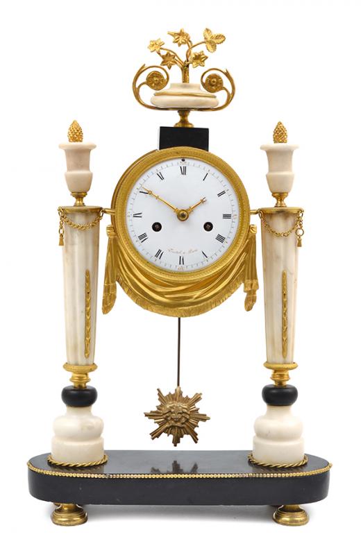 Appraisal: A LOUIS XVI STYLE ORMOLU AND WHITE MARBLE PORTICO CLOCKFIRST