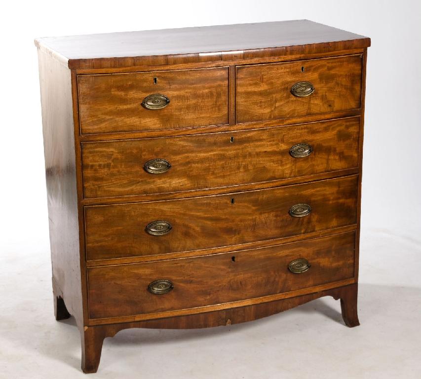 Appraisal: GEORGE III MAHOGANY BOW-FRONTED CHEST OF DRAWERS the top with