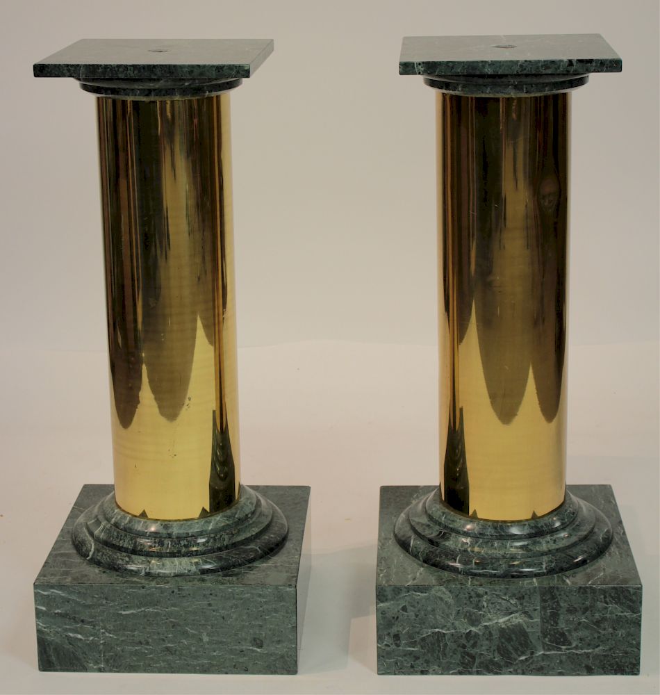 Appraisal: Pair Green Veined Marble and Brass Pedestals would accommodate very