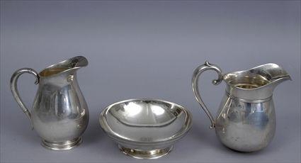 Appraisal: TWO AMERICAN SILVER WATER PITCHERS AND A DURGIN FOOTED BOWL