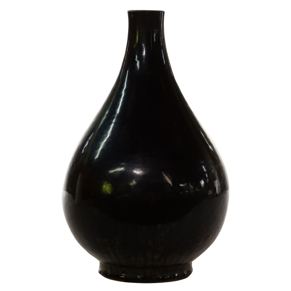 Appraisal: CHINESE BLACK GLAZED PORCELAIN VASEBulbous form having tapered neck unglazed