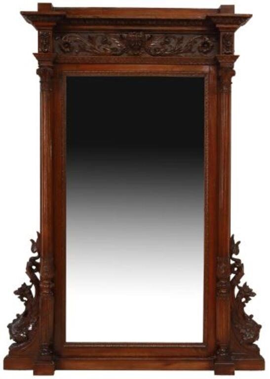 Appraisal: Italian Renaissance Revival walnut mirror th c having stepped cornice