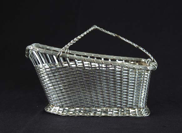 Appraisal: SILVER PLATED WINE BOTTLE CRADLE Basket form with handle which