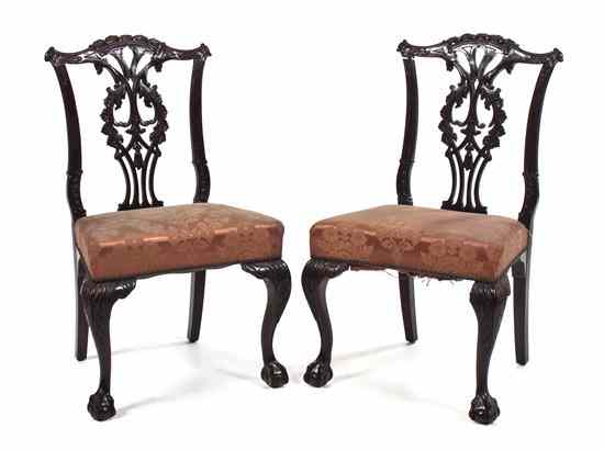 Appraisal: A Pair of Chippendale Style Mahogany Side Chairs each having