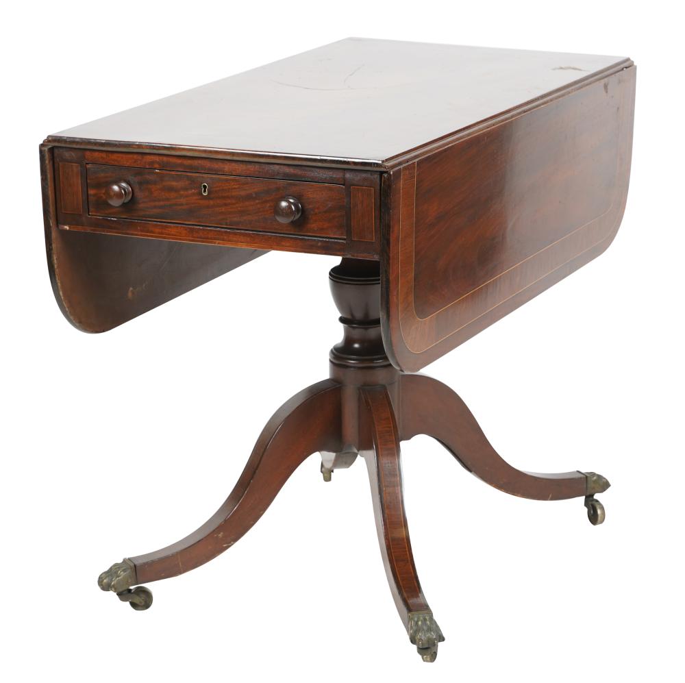 Appraisal: REGENCY MAHOGANY DROP LEAF TABLEthe rectangular top with a drop