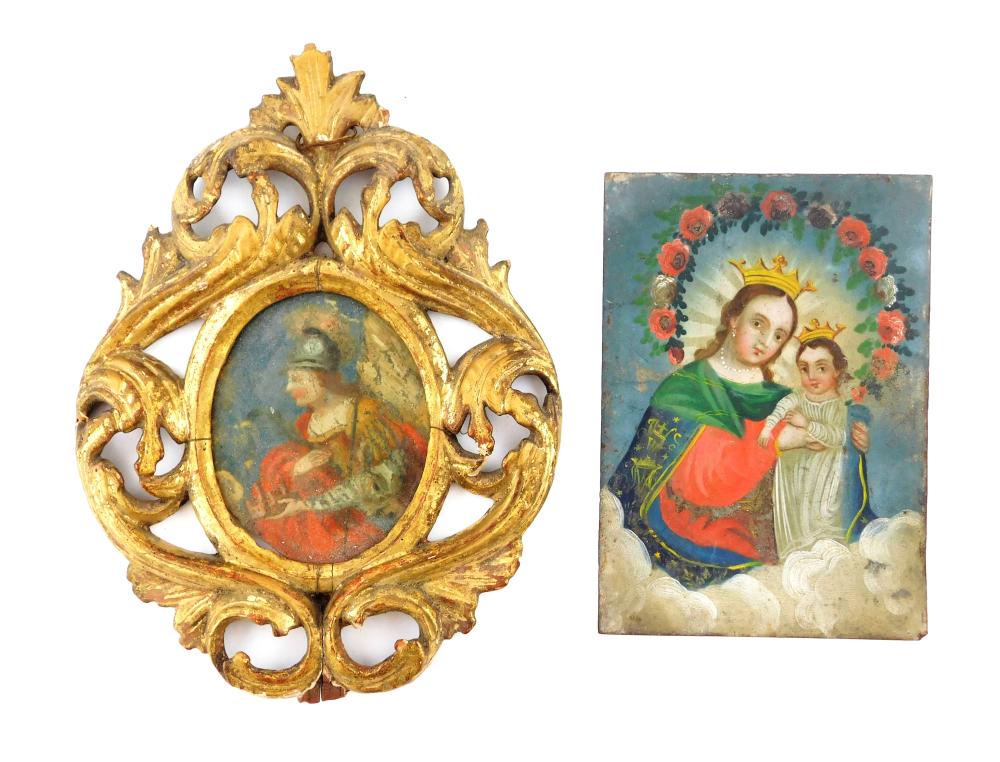 Appraisal: Two small early oils the first a retablo oil on