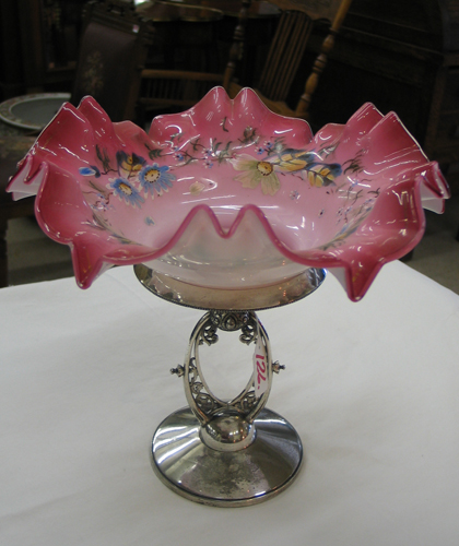 Appraisal: AN AMERICAN VICTORIAN ART GLASS BRIDE'S BOWL hand enameled with