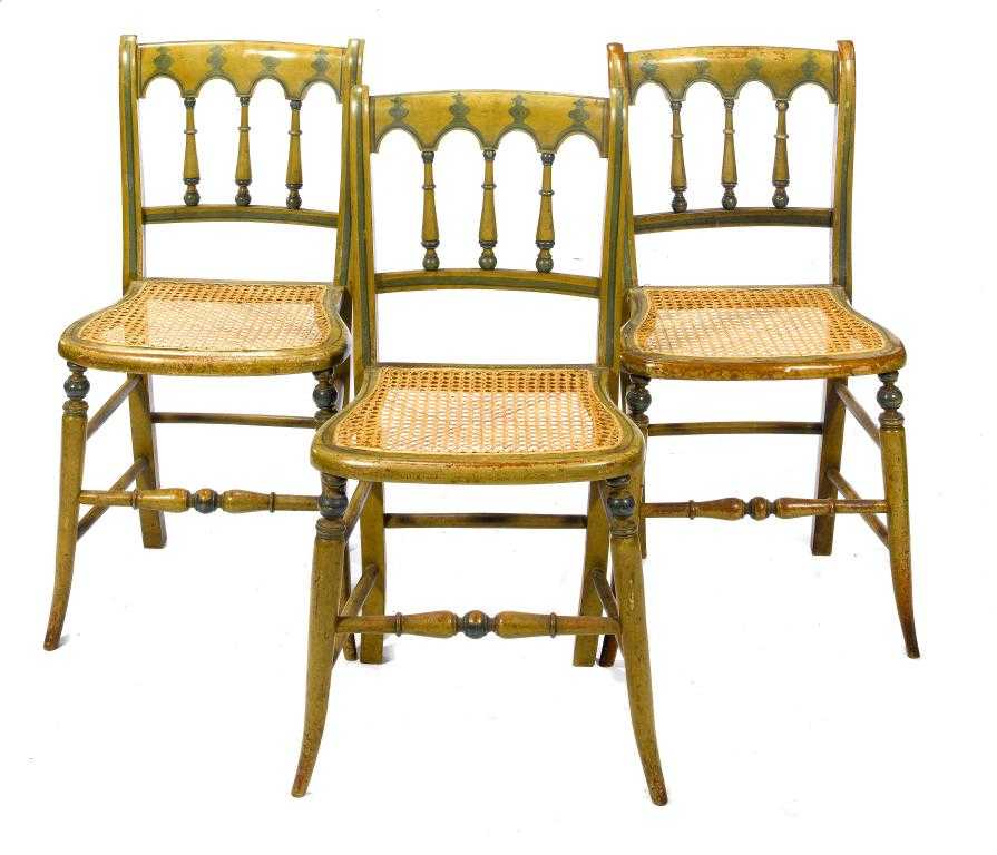 Appraisal: A SET OF THREE VICTORIAN GOTHIC PAINTED BEECH CHAIRS with