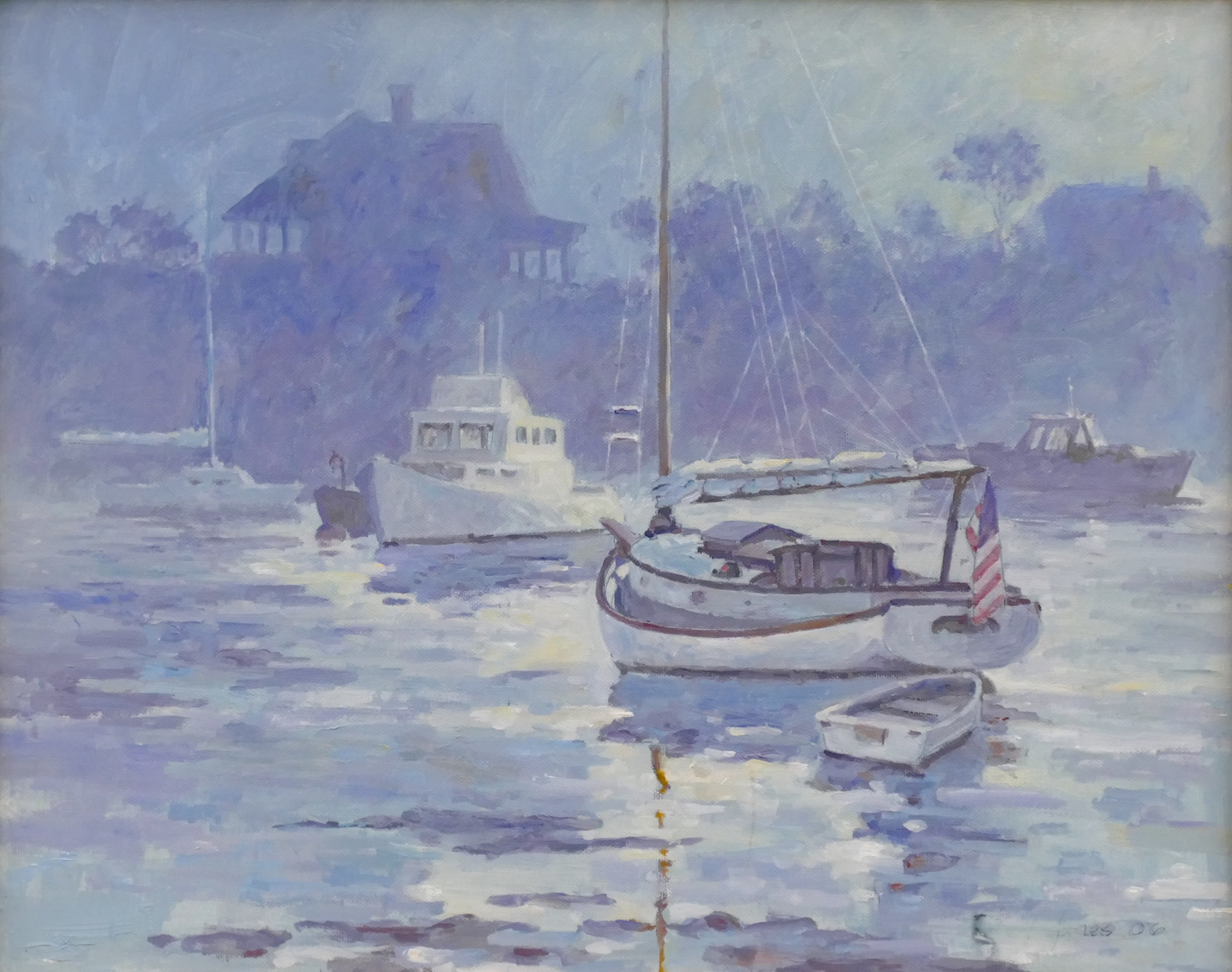 Appraisal: Robert Jones ''Anchored Boats'' Oil on Canvas Framed ''x ''