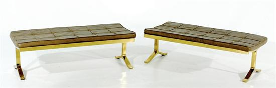 Appraisal: Pair leather and steel Nicos Zographos ZDL benches th century