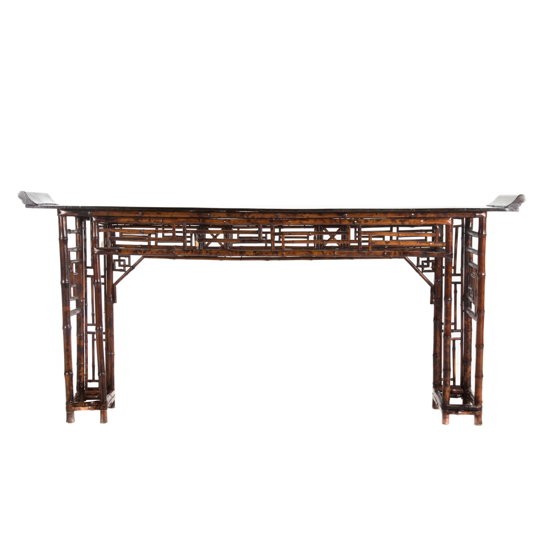 Appraisal: Chinese painted bamboo altar table th century ebonized top with