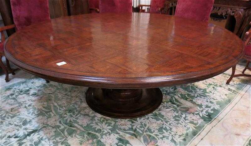 Appraisal: LARGE ROUND-TOP BANQUET DINING TABLE recent production unknown maker parquet