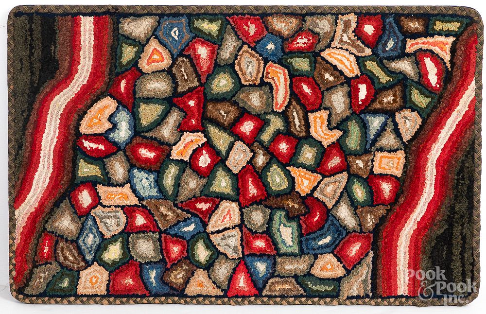 Appraisal: Abstract hooked rug early th c Abstract hooked rug early