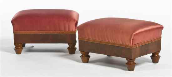 Appraisal: A Pair of American Empire Mahogany Ottomans each having rectangular