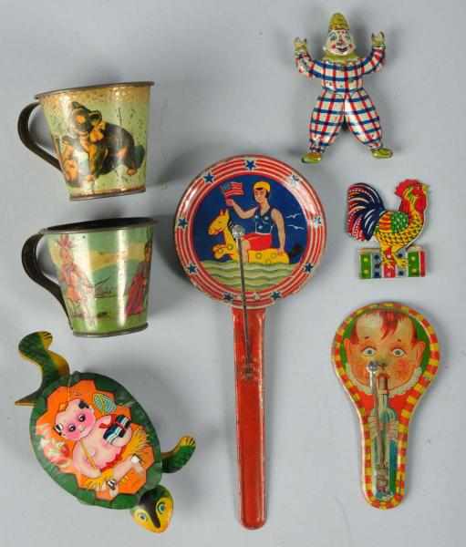 Appraisal: Lot of Tin Litho Toy Items Description Japanese Pre-war Includes