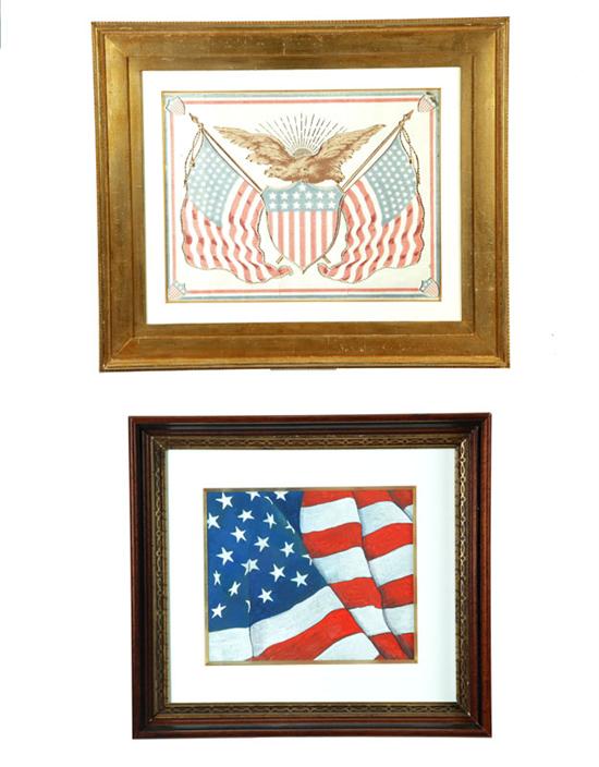 Appraisal: A PATRIOTIC PRINT AND PAINTING Block printing on canvas unsigned