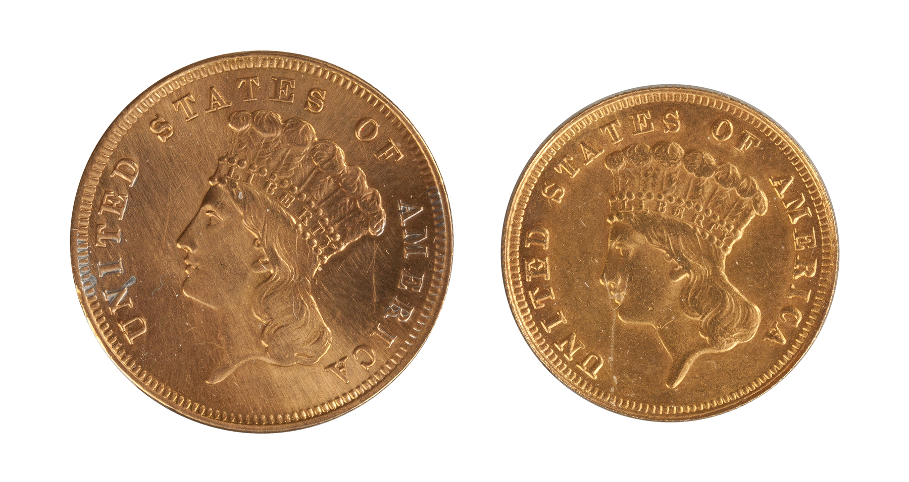 Appraisal: Two Three Dollar Gold Coins -S -P