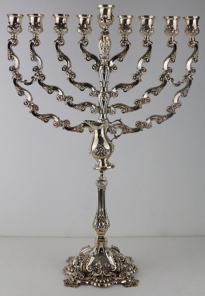 Appraisal: STERLING Monumental Sterling Menorah Monumental sterling menorah with shamash and