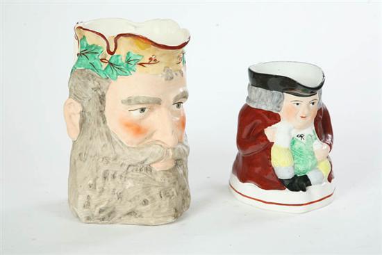 Appraisal: TWO PIECES ENGLISH CERAMICS Early Staffordshire character jug h Staffordshire