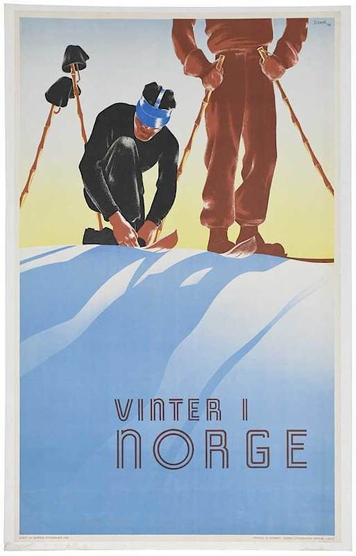 Appraisal: Norwegian Skiing Poster Schenk Vinter I Norge signed in stone