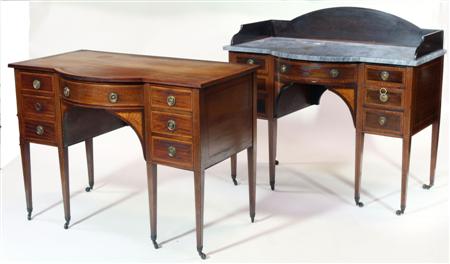 Appraisal: An Edwardian mahogany kneehole dressing chest and matching marble top