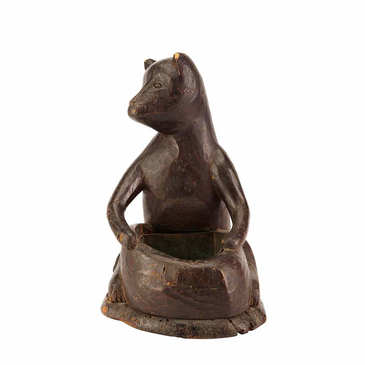 Appraisal: Wood Carved Tanuki Censer th Century The seated badger holding