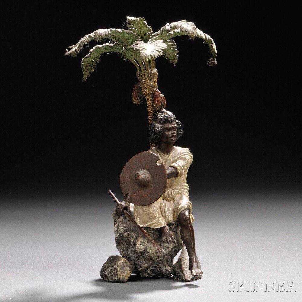 Appraisal: Vienna Cold-painted Bronze Figure of a Moor Beneath a Palm