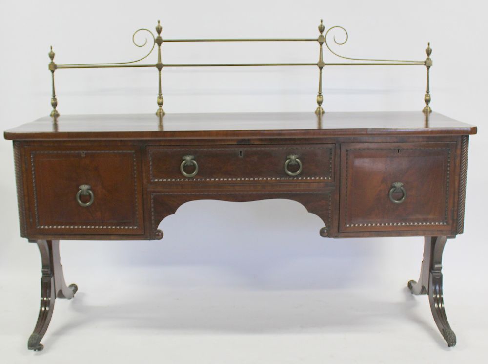 Appraisal: Duncan Phyffe Style Mahogany Sideboard With Brass Gallery Good age