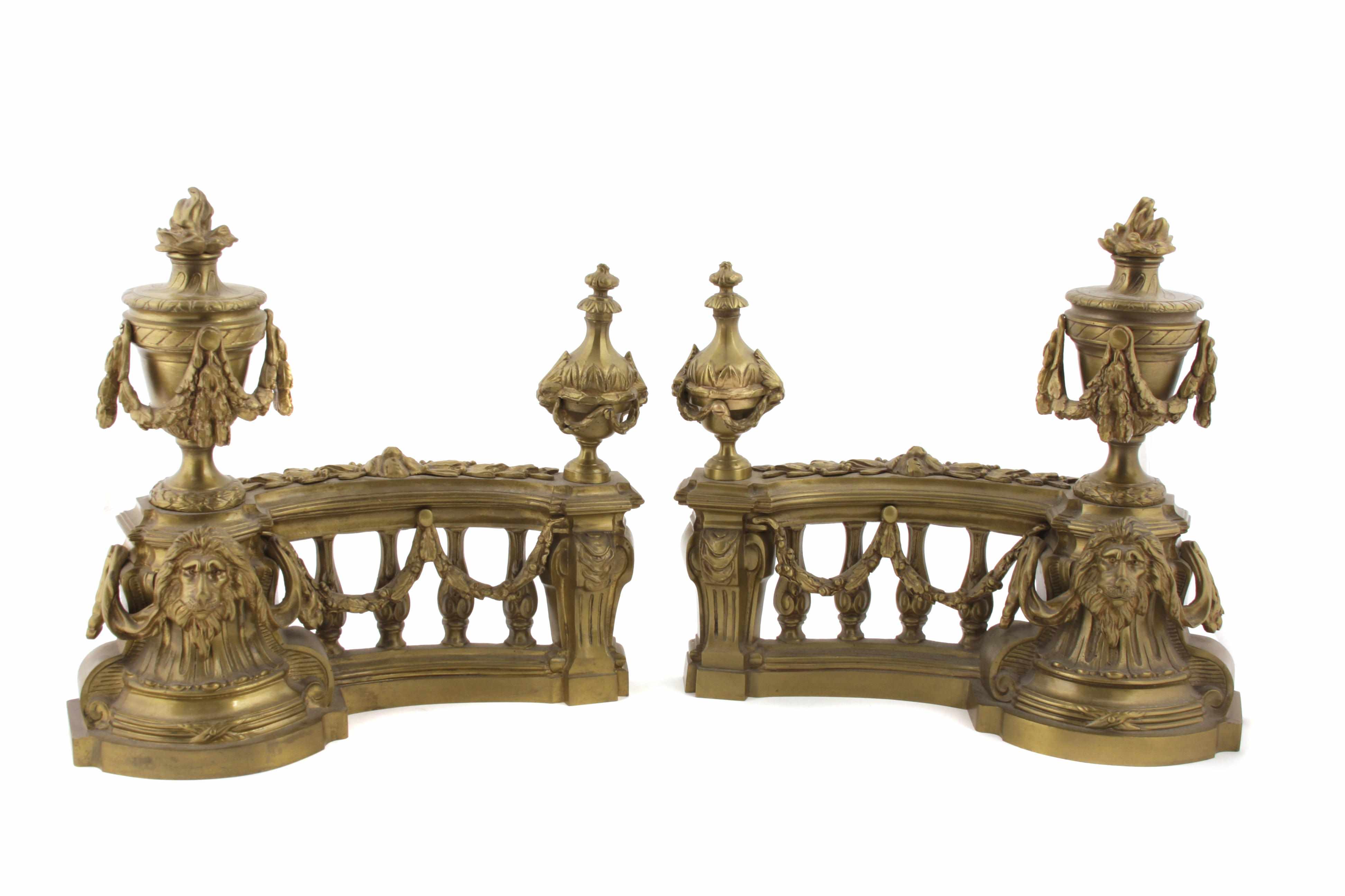 Appraisal: A pair of Louis XVI style gilt bronze chenets early