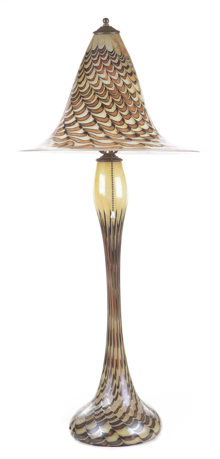 Appraisal: Stephen Fellerman art glass lamp dated iridescent glass with feather