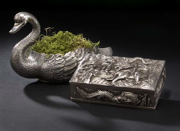 Appraisal: Indian Sterling Silver Swan-Form Jardiniere first half th century the