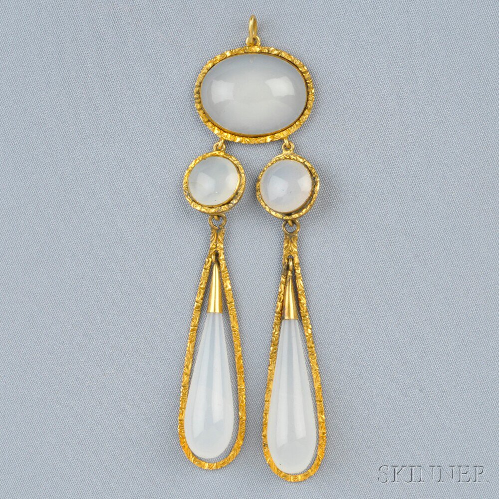 Appraisal: Gold and Chalcedony Pendant of antique elements with flexibly set