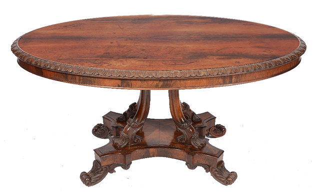 Appraisal: A VICTORIAN ROSEWOOD OVAL BREAKFAST TABLE with carved edge and