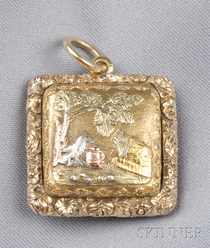 Appraisal: Antique kt Four-Color Gold Locket c depicting the fable of