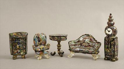 Appraisal: Five Contemporary Millefiore Glass Miniatures Including a sofa armchair center